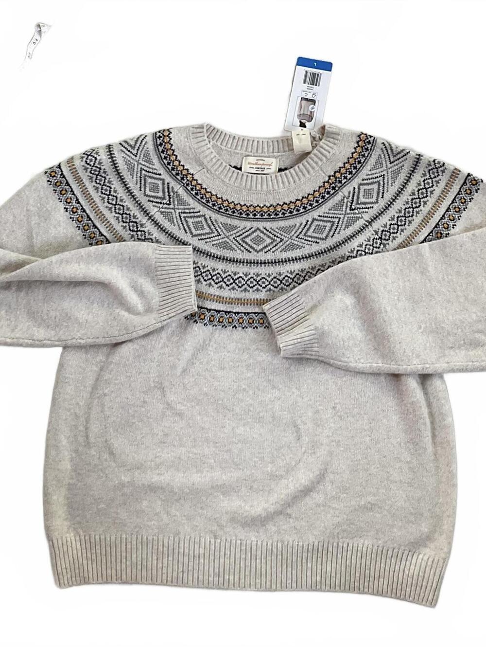 NWT Weatherproof Vintage Women's Fair Isle Crewneck Sweater - Cream/Grey - Large